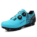 Cyan mountain cycling shoe with double rotary buckles and breathable mesh design - 42 / MTB Cleat Style / Sky Blue