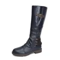 Stivali alti da cavaliere per donna con fibbie laterali decorative e tacco quadrato - 43 / Blu