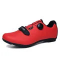 Rote Profi-Fahrradschuhe mit Drehverschluss und atmungsaktivem Obermaterial aus Leder - 39 / Modell ohne Klickpedale (QX2001-3) / Rot