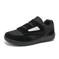 Casual black mesh walking shoes with triple velcro straps and a comfortable thick sole - 35 / Black