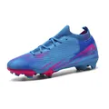 Professionele blauwe en roze flyknit mid-top voetbalschoenen met FG-noppen training - 36 / Lange Noppen (FG/HG) / Maanblauw