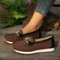 Comfortable brown loafers with metal chain and thick white sole for women - Brown