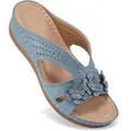 Light blue women's wedge platform sandals with flower accents and breathable cut-outs. - Sky Blue