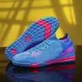 Botas de fútbol flyknit azul y rosa con suela de tracción TF para entrenamiento deportivo - 36 / Tacos de Turf (TF) / Azul Translúcido Ojo de Gato Decoración