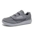 Comfortable grey mesh walking sneakers featuring adjustable Velcro straps for seniors - 38 / Gray