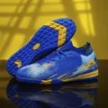 Professionele blauw-gele flyknit voetbalschoenen met duurzame TF-turf rubberen buitenzool - 36 / Turf Noppen (TF) / Blauw