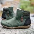 Casual donkergroene platte enkellaarsjes met dubbele rits voor dames in de herfst en winter - 35 / Groen