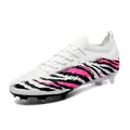 Vue détaillée de chaussures de football professionnelles à motif zébré rose. - Blanc Crampons Longs