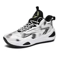 Stylish unisex mid-top basketball shoes with gradient grid pattern and anti-slip sole - 35 / Black and White