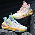 Colorful mismatched basketball shoes with synthetic leather surface and non-slip rubber sole - 35 / Mismatched Colors
