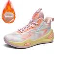 Stylish white and orange basketball sneakers featuring warm fleece lining for winter - 35 / White & Pink (Fleece Lined)