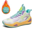 Warm fleece-lined colorful basketball shoes with non-slip sole for men and women - 35 / White Moon Fleece Lined