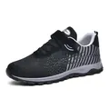 Breathable fly-knit walking shoe for men and women with mesh upper and velcro strap - 38 / Black