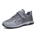 Breathable grey fly-knit walking shoes for men and women with mesh upper and velcro strap - 38 / Dark Gray