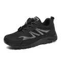 Breathable black men's athletic walking shoes with no-tie bungee laces in plus size 47 - 35 / All Black (Unisex)