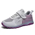 Grey breathable mesh walking shoes with purple accents and velcro strap for seniors - 35 / Women's Gray