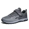 Grey breathable mesh flyknit walking shoes with velcro strap and non-slip sole - 38 / Dark Gray Men Style