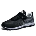 Breathable fly-knit running shoe featuring a secure velcro strap and cushioned sole - Black Men Style