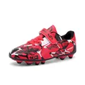 Crampons de football pour enfants rouge et noir avec scratch et pointes AG/FG sur blanc - Crampons Moulés Rouges