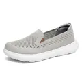 Comfortable breathable fly-knit mesh slip-on walking shoes for seniors in grey color - 35 / Khaki