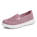 Comfortable pink breathable flyknit mesh slip-on walking sneakers with thick white sole - Lotus root pink
