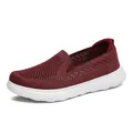 Breathable maroon fly-knit mesh slip-on walking shoes with white soles for men and women - 35 / Jujube Red
