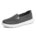 Breathable grey flyknit mesh slip-on walking shoes for men and women with white soles - 38 / Gray