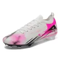 Professional white and pink low-top soccer cleats with FG/AG studs for competition. - 35 / White (Long Studs)