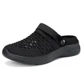 Breathable black fly-knit mesh women's garden clogs with adjustable heel strap - 35 / Black