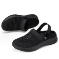 Breathable black mesh garden clogs for women with adjustable heel strap dual-wear design - Black