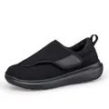 Black wide-fit walking shoes for men featuring breathable mesh and adjustable strap - 39 / Men's Black