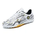 High-performance white soccer cleats with gold wavy patterns and compass logo for training - 31 / White & Gold (Turf)