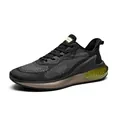 Lightweight breathable black mesh men's running sneakers with yellow honeycomb cushioning sole - Mesh Black Green (6601)