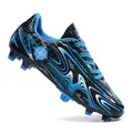 Professional soccer cleats featuring blue wave patterns and firm ground studs for training - 31 / Studded Style (158) / Sky Blue