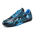 Black and blue professional soccer training shoes with turf cleats for all ages - 31 / Black & Sky Blue (Turf)