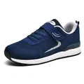 Lightweight breathable fly-knit walking sneakers with velcro strap and mesh upper - 38 / Blue Male Style