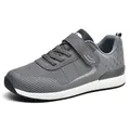 Lightweight grey breathable mesh walking sneakers with adjustable velcro strap for unisex - 38 / Grey Male