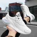 Stylish men's breathable white running shoes featuring a lightweight popcorn cushioning sole - Leather White (6602)