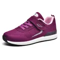 Lightweight purple breathable fly-knit walking shoes featuring a Velcro strap design - Purple Women