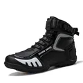 Professional black high-top motorcycle racing riding boots with rotary buckle closure - 37 / Black and White