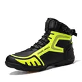 Men's neon yellow and black leather motorcycle riding boots with rotary buckle - 37 / Black Green