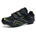 Chaussures de cyclisme professionnelles noir et jaune fluo pour le VTT et la route. - 39 / Type de Cale de Route (QX2003-2) / Noir Vert