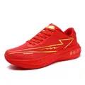 Red breathable mesh running shoes with gold lightning accents and lightweight sole - 36 / Dragon Year Red
