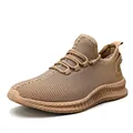 Lightweight breathable khaki mesh running sneakers for men and women with athletic sole - 35 / Brown