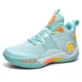 Breathable mint blue low-top basketball shoes with orange accents and velcro strap - 35 / Moon Blue