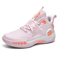 Pink mesh basketball shoes with Velcro strap and non-slip sole for training - 35 / Pink