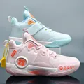 Breathable mesh basketball training shoes with velcro straps in light blue and pink - 35 / Mandarin Ducks