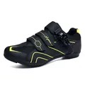 Chaussure de cyclisme professionnelle noir et jaune néon avec boucle réglable pour adultes - 39 / Sans clip (QX2003-3) / Noir Vert