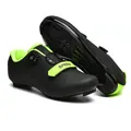 Professional cycling shoes with rotating buckle and neon green accents for road bikes. - 36 / Road Cycling Sole / Dark Green
