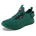 Breathable men's green fly-knit running shoes featuring lightweight mesh and flexible sole - 40 / Green